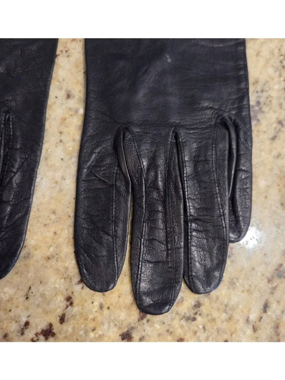 Vintage Womens Size S 6.5 Black Leather Formal Short Gloves Eyelet Flower